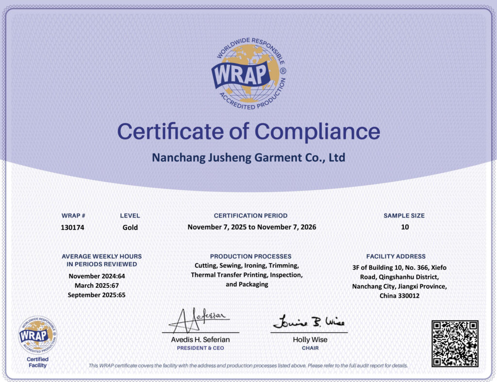 wrap certificate of compliance knitted fabric apparel manufacturer